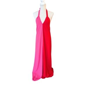 SUGARLIPS Red and Magenta Pink Colorblock Maxi‎ Slip Dress size XS Halter